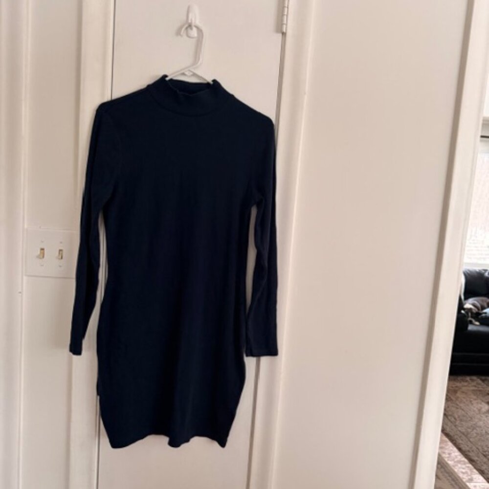 Old Navy Navy Blue Ribbed Knit Mock Neck Long Sleeve Bodycon Mini Dress L - Picture 2 of 7